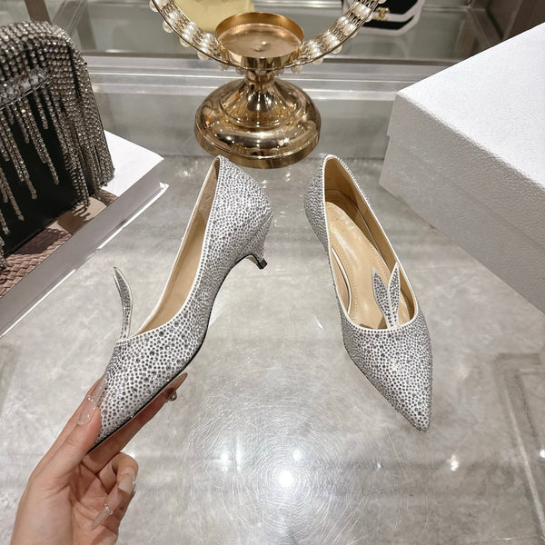 CD 26 Escarpin Gris Clair Diamants Entiers Peau de Mouton 592199
