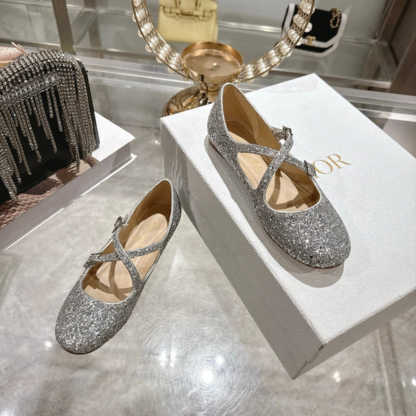 CD 26 Ballerines Cuir Gris Paillettes 592216