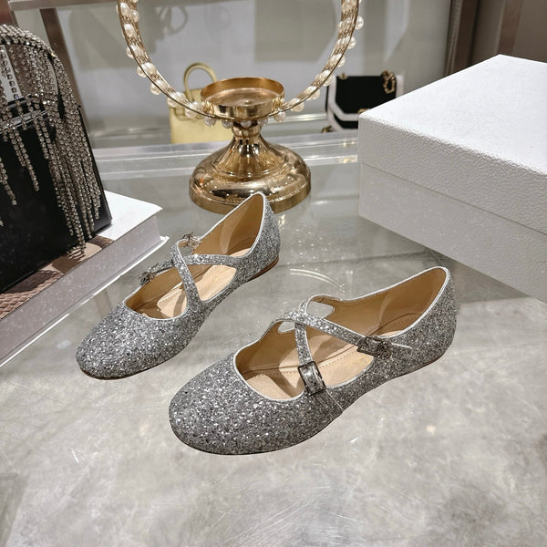 CD 26 Ballerines Cuir Gris Paillettes 592216