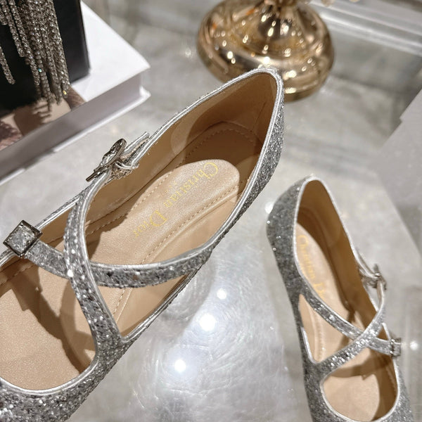 CD 26 Ballerines Cuir Gris Paillettes 592216