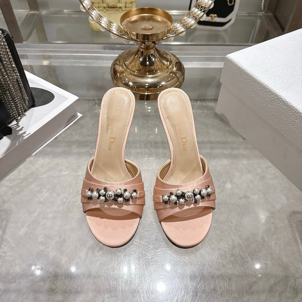 CC 26 Mules à Talon Aiguille 85mm Cuir Rose Pâle Perlé 592248