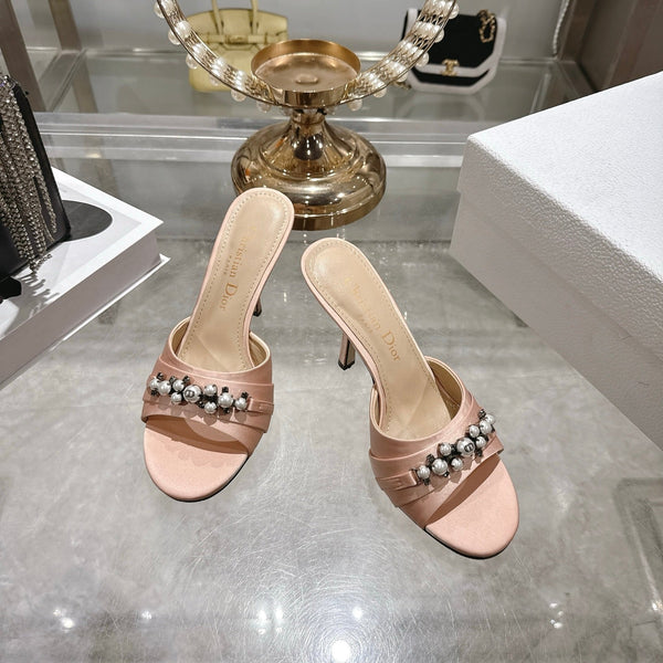 CC 26 Mules à Talon Aiguille 85mm Cuir Rose Pâle Perlé 592248
