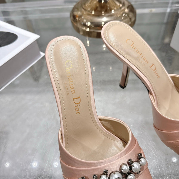 CC 26 Mules à Talon Aiguille 85mm Cuir Rose Pâle Perlé 592248