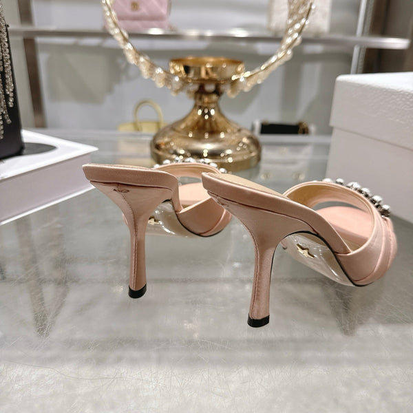 CC 26 Mules à Talon Aiguille 85mm Cuir Rose Pâle Perlé 592248