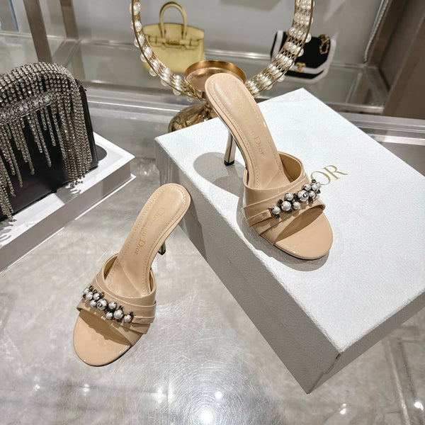 CC 26 Mules à Talon Haut 85mm Cuir Verni Beige Perle 592250