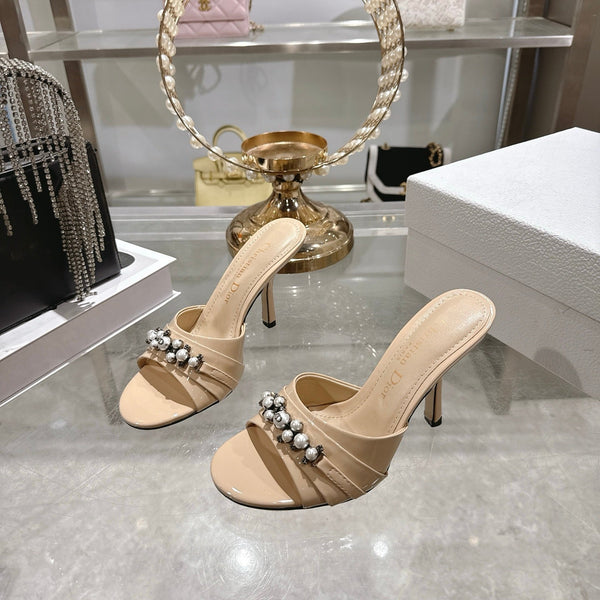 CC 26 Mules à Talon Haut 85mm Cuir Verni Beige Perle 592250