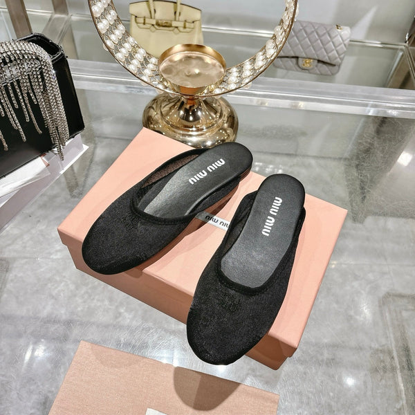 Miu Miu 26s Slippers Black Mesh 679835