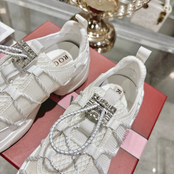 Roger Vivier Zag Sneakers White Lace Lambskin 679802