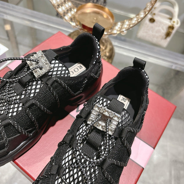 Baskets Roger Vivier Zag Cuir d'Agneau Dentelle Noir 679803