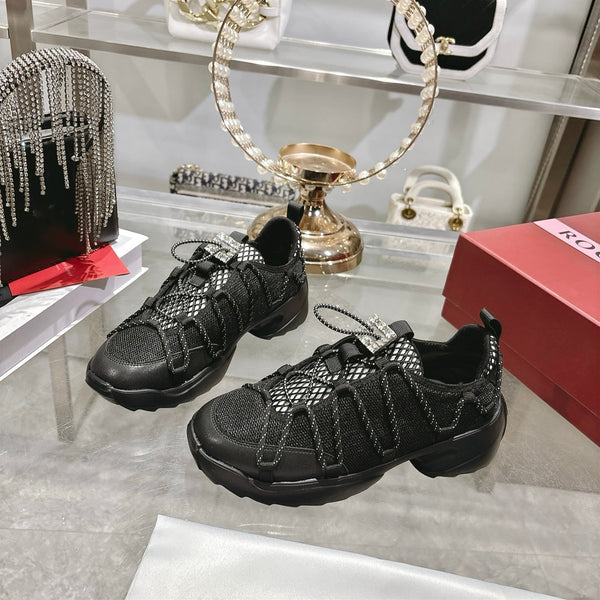 Baskets Roger Vivier Zag Cuir d'Agneau Dentelle Noir 679803