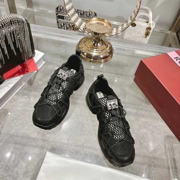 Baskets Roger Vivier Zag Cuir d'Agneau Dentelle Noir 679803