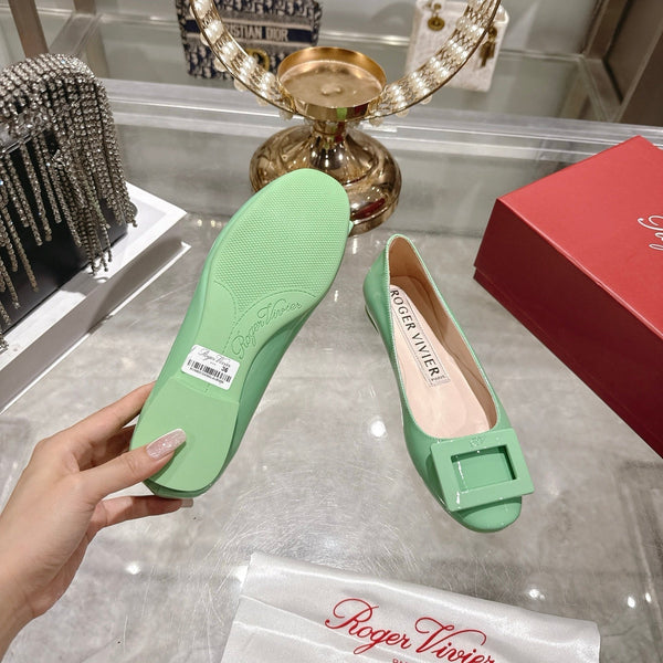 Roger Vivier 26s U Look Ballet Flat Mint Green Leather 679809