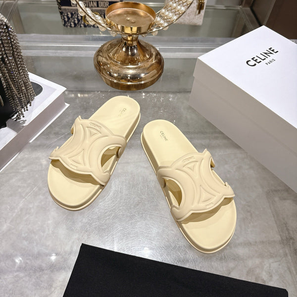 Celine 26s Triomphe Slide Light Beige Sheepskin 679831
