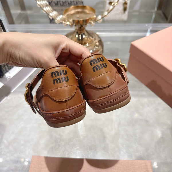 Miu 26s Gymnasium Ballerinas Brown Leather 679785