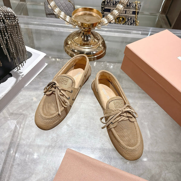 Miu 26s Boat Shoe Beige Mesh Suede 679794