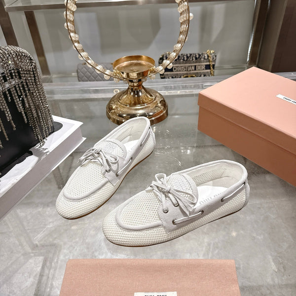 Miu 26s Boat Shoe White Mesh Suede 679792