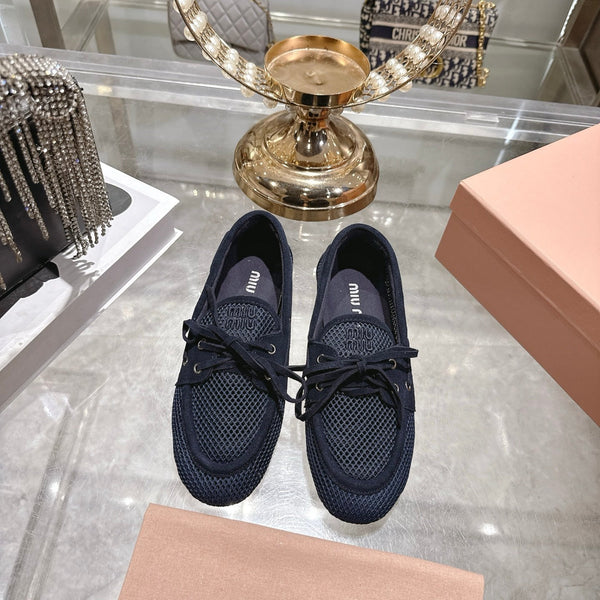 Miu 26s Boat Shoe Navy Blue Mesh Suede 679795