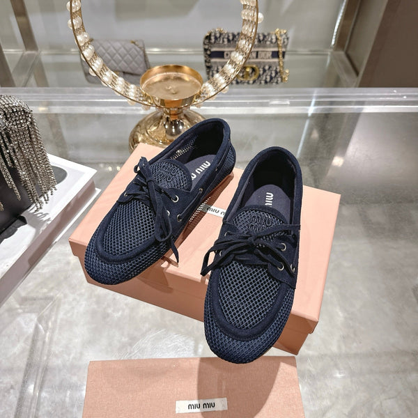 Miu 26s Boat Shoe Navy Blue Mesh Suede 679795
