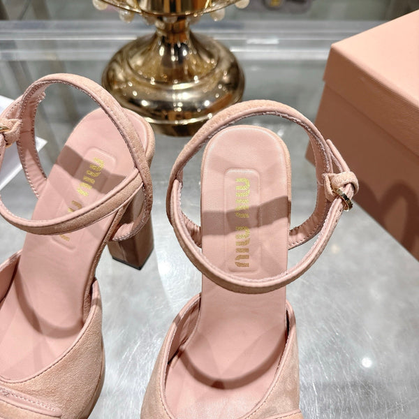 Miu Platform Sandal 12cm With Bow Light Pink Suede 751318