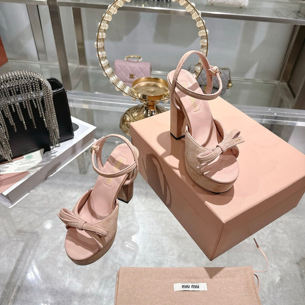 Miu Platform Sandal 12cm With Bow Light Pink Suede 751318