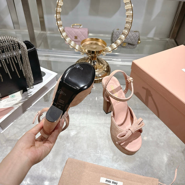 Miu Platform Sandal 12cm With Bow Light Pink Suede 751318
