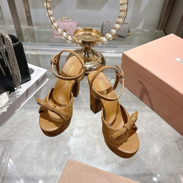 Miu Platform Sandal 12cm With Bow Brown Suede 751321