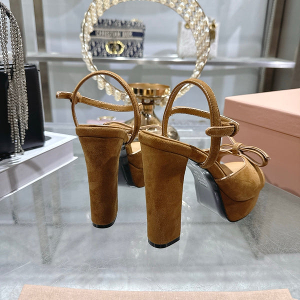 Miu Platform Sandal 12cm With Bow Brown Suede 751321