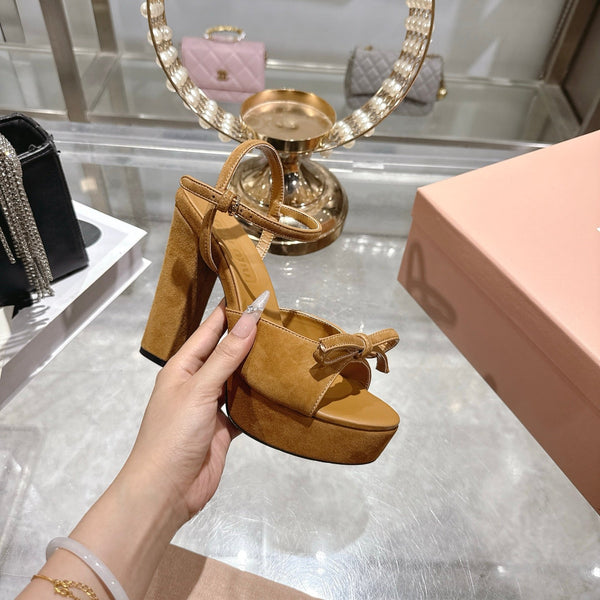 Miu Platform Sandal 12cm With Bow Brown Suede 751321