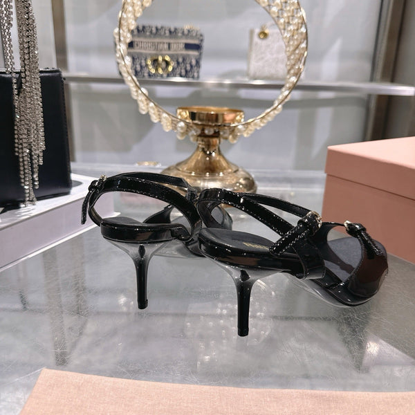 Miu Sandal With Buckle Black Patent Leather 751329