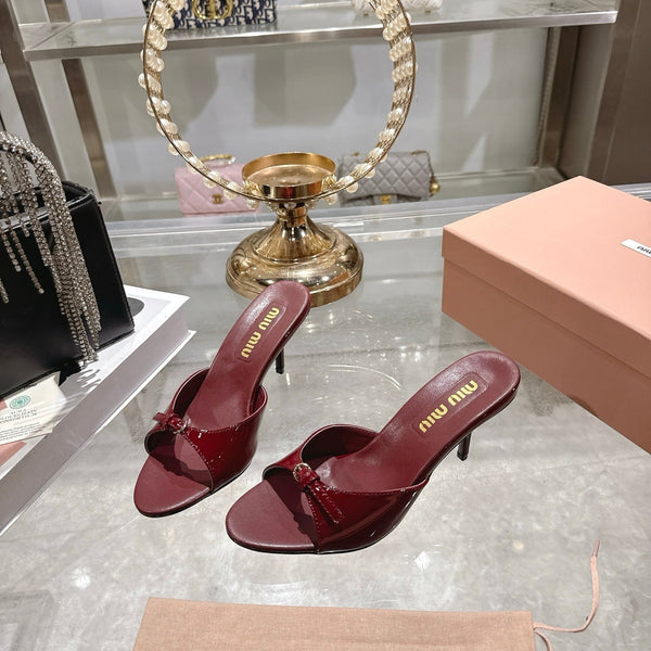 Miu Mules With Buckle Burgundy Patent Leather 751337