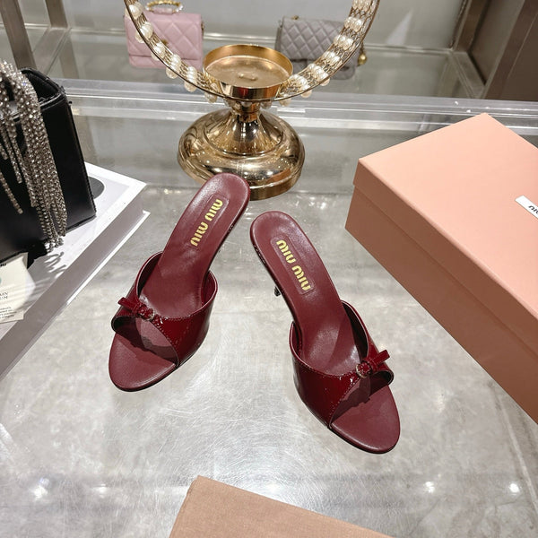 Miu Mules With Buckle Burgundy Patent Leather 751337