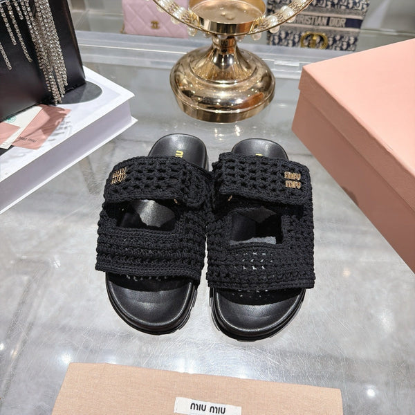 Miu Crochet Sandals Black Woven 751362
