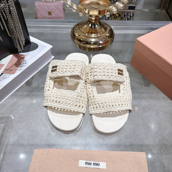 Miu Crochet Sandals Cream Woven 751363