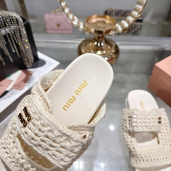 Miu Crochet Sandals Cream Woven 751363