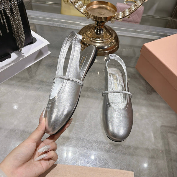 Miu Slingback Flats Sliver Leather 901736