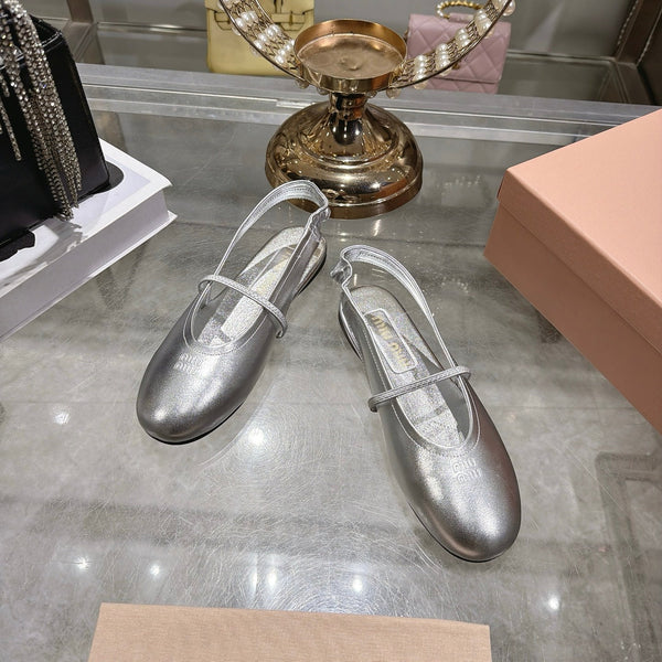 Miu Slingback Flats Sliver Leather 901736