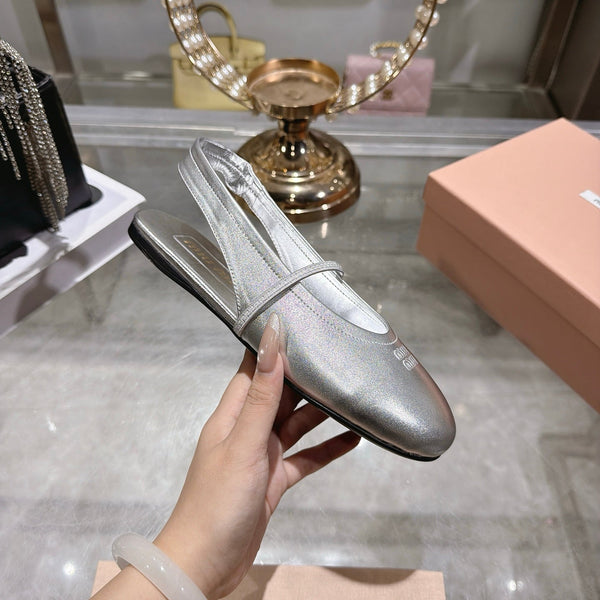 Miu Slingback Flats Sliver Leather 901736