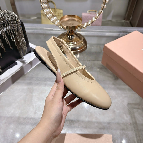Miu Slingback Flats Beige Leather 901737