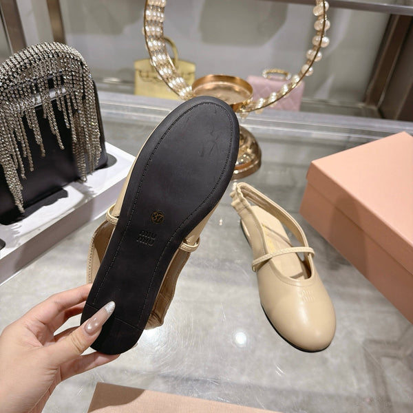 Miu Slingback Flats Beige Leather 901737