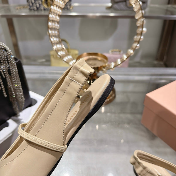 Miu Slingback Flats Beige Leather 901737