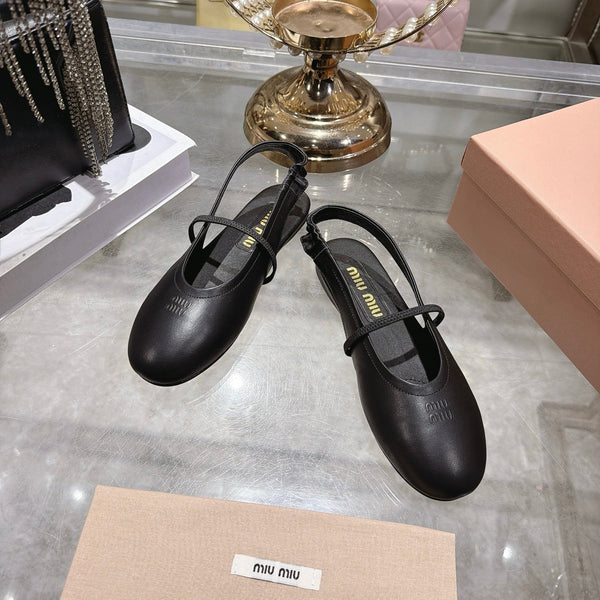Miu Slingback Flats Black Leather 901738