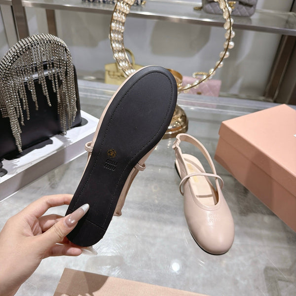 Miu Slingback Flats Light Beige Leather 901740