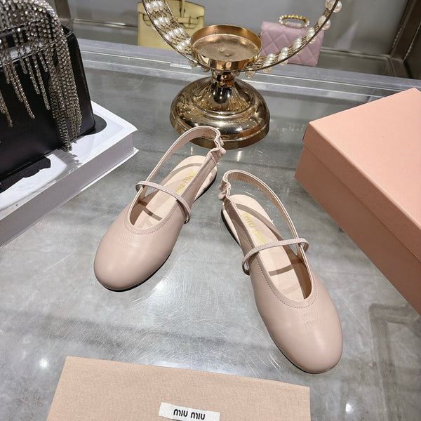 Miu Slingback Flats Light Beige Leather 901740