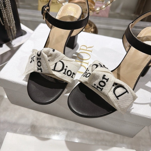 CD J'Adior Sandals White Black Canvas Leather 901708
