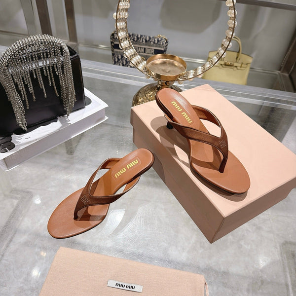Miu 26s Thong Sandal 6.5cm Brown Satin Leather 951526