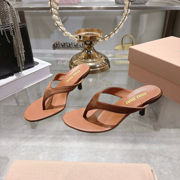 Miu 26s Thong Sandal 6.5cm Brown Satin Leather 951526