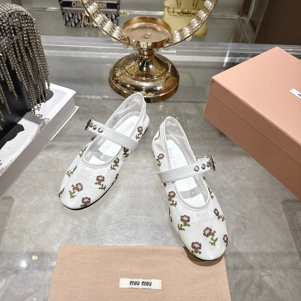 Miu 26s Embroidered Ballerinas White Mesh 951512