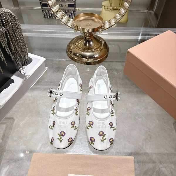 Miu 26s Embroidered Ballerinas White Mesh 951512