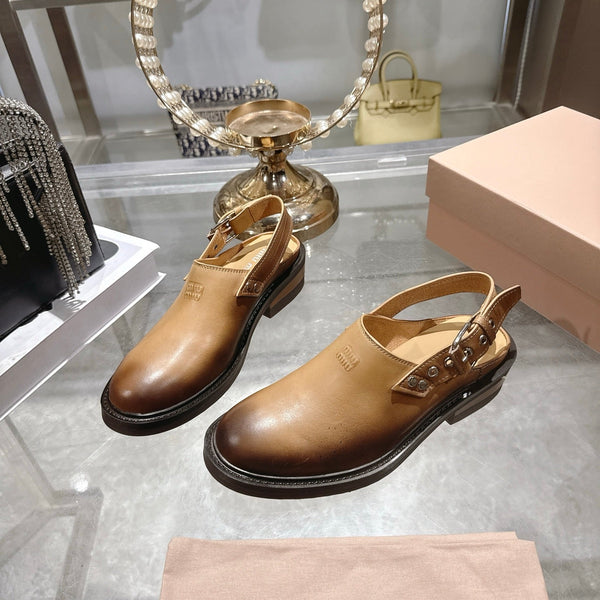 Miu 26s Clogs Ankle-strap Beige Leather 951507