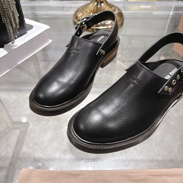 Miu 26s Clogs Ankle-strap Black Leather 951507